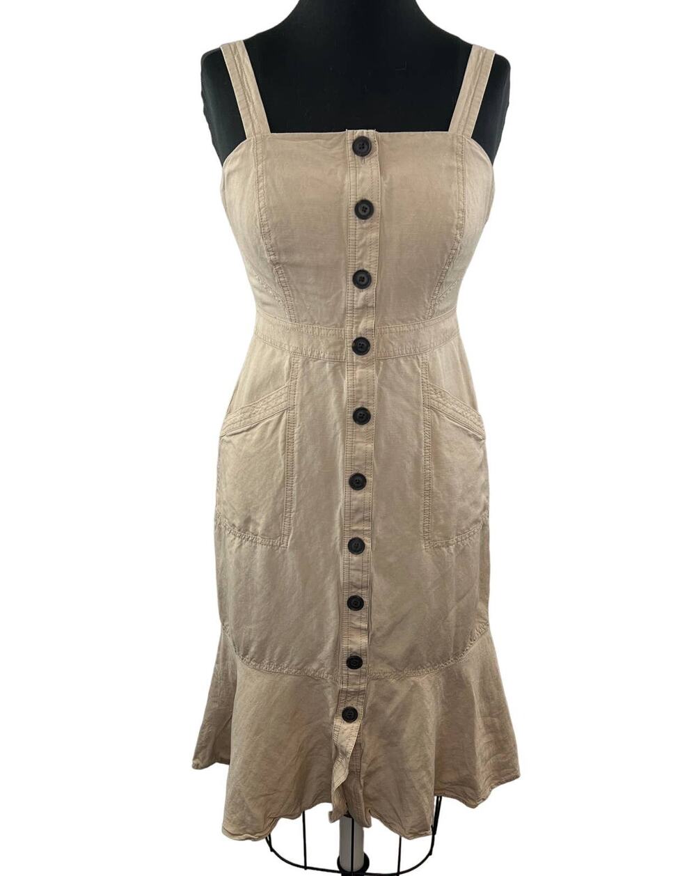 Banana Republic Beige 0 Button Down Midi Dress Detachable Straps Square Neck